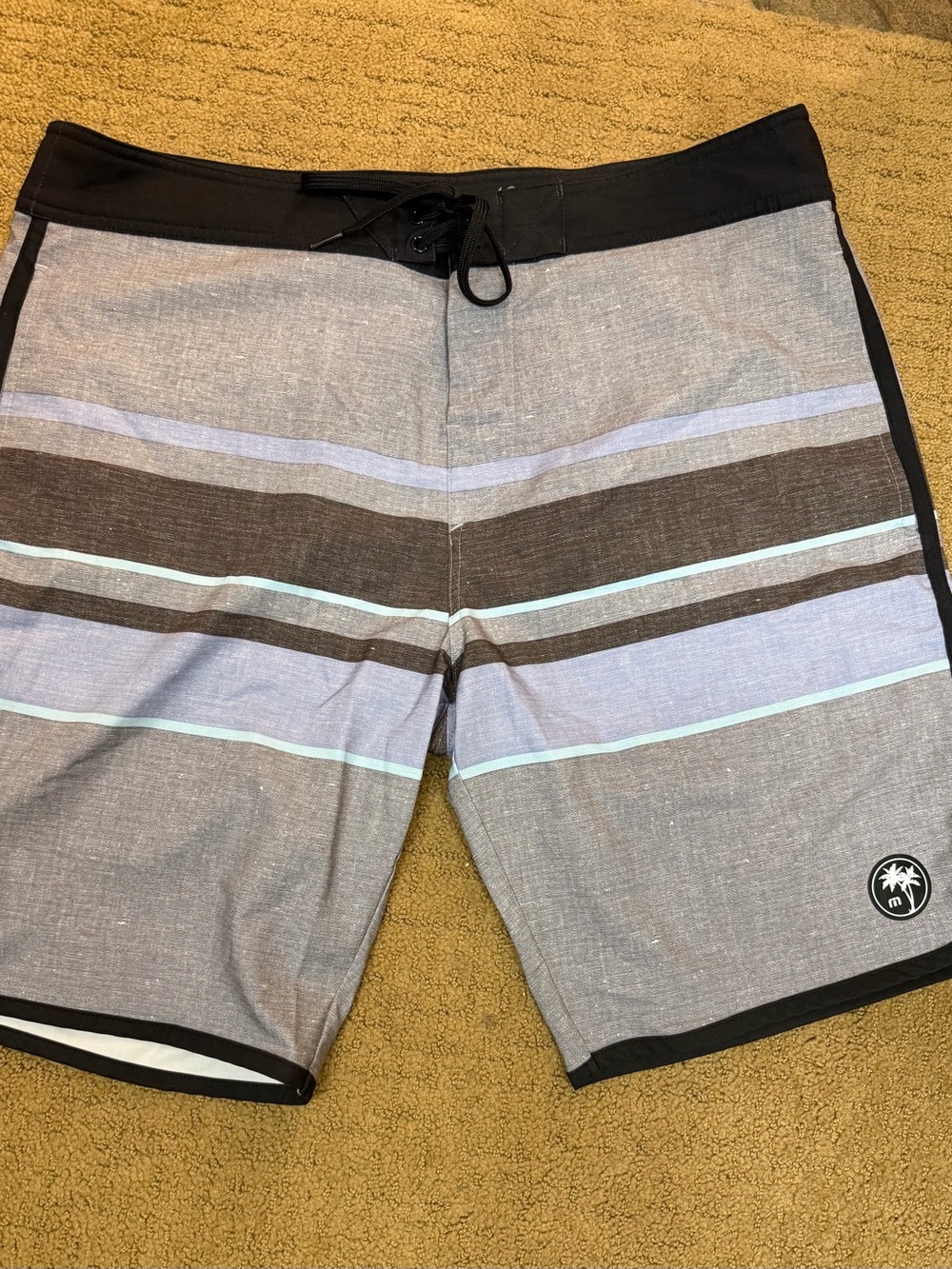 Travis Mathew Gray and Black Striped Swim Board Shorts